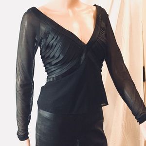 Tadashi shoji sheer sleeve blouse top